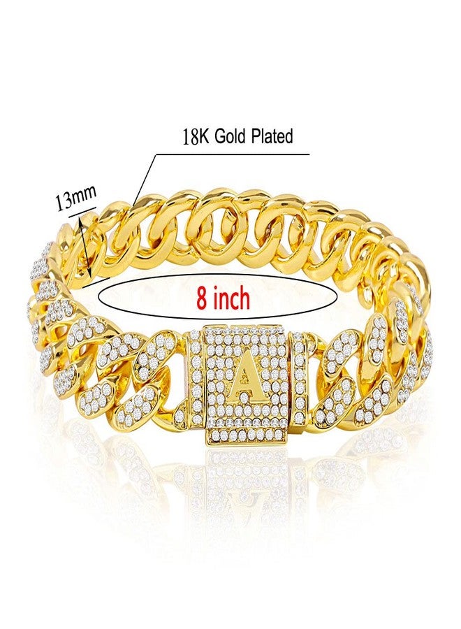 Jacruces Custom Cuban Link Initial Bracelet for Men Womens Gold Silver Bracelet Hip Hop Mens Jewelry Iced Out Chain Bracelet Bling Bracelets for Women Gifts for Boyfriend Men Husband - Image 2